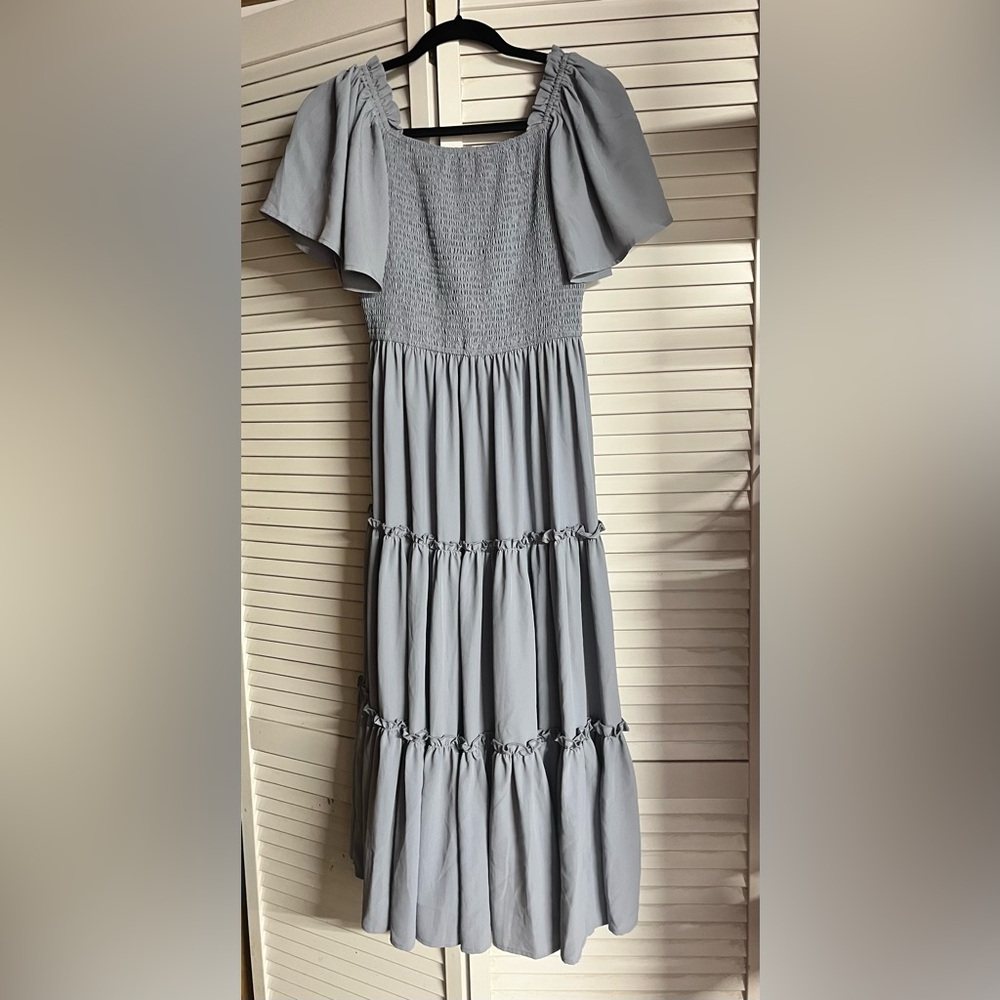 Ivy City Co Pale Blue Gray Smocked Maxi Dress - Picture 5 of 8